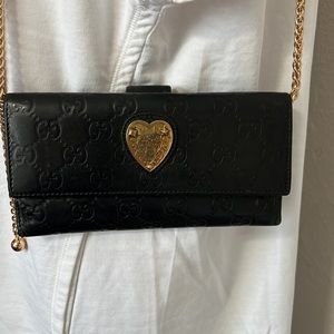 Rare Gucci Babouska Guccissima Black Long Wallet On An Adjustable Chain